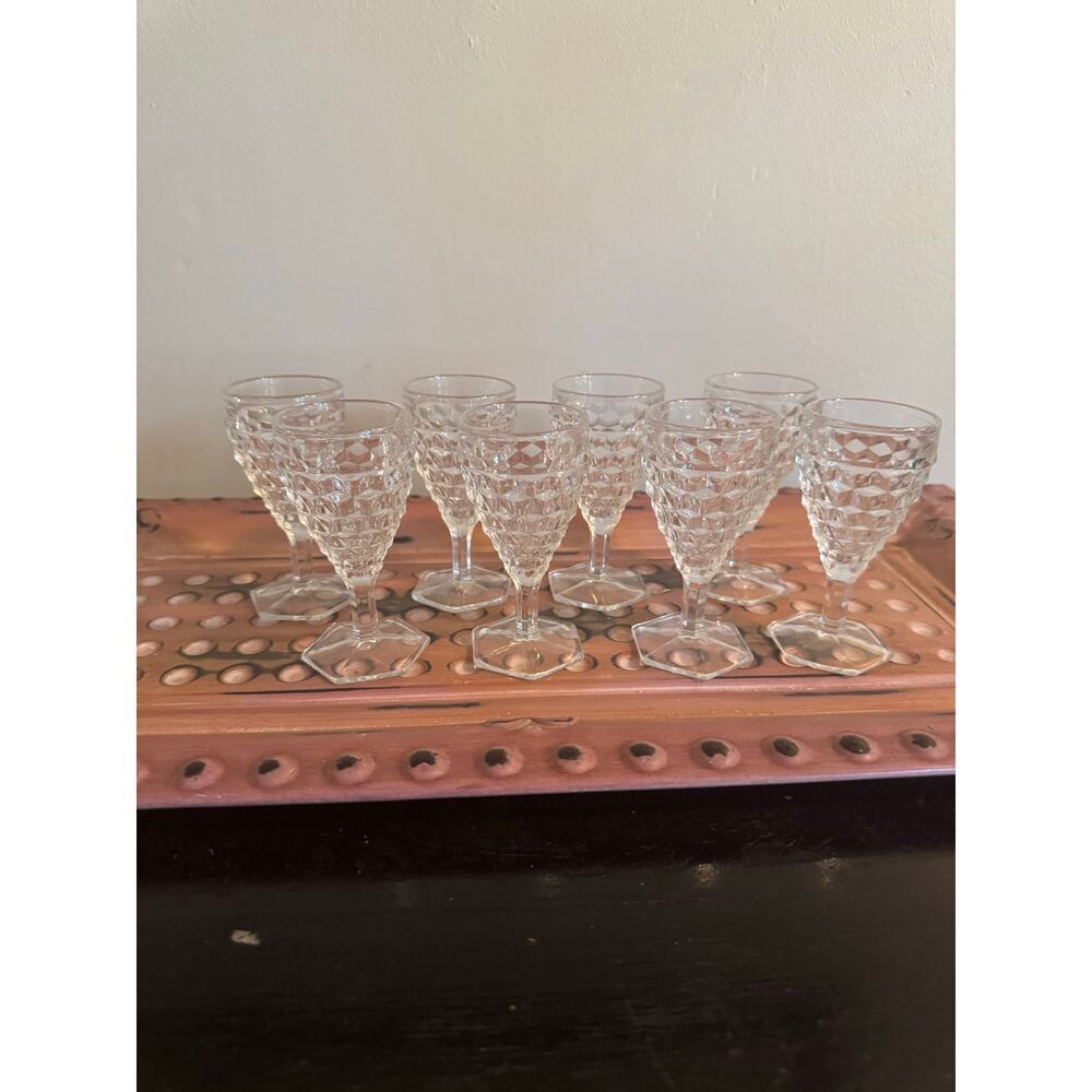 Fostoria American Cordial Glasses Set of 8 Clear Cube Pattern 4.25” Stemware